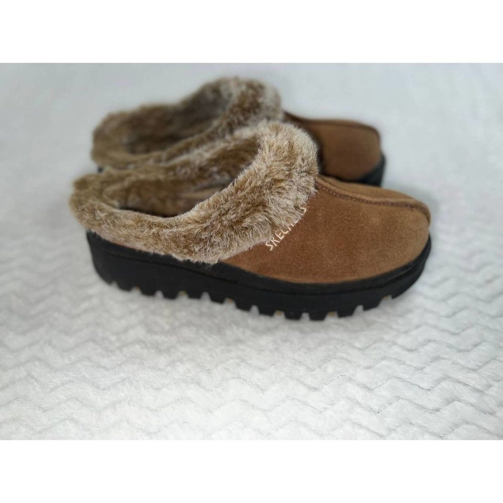Sketchers tan leather faux fur lining size size 7.5